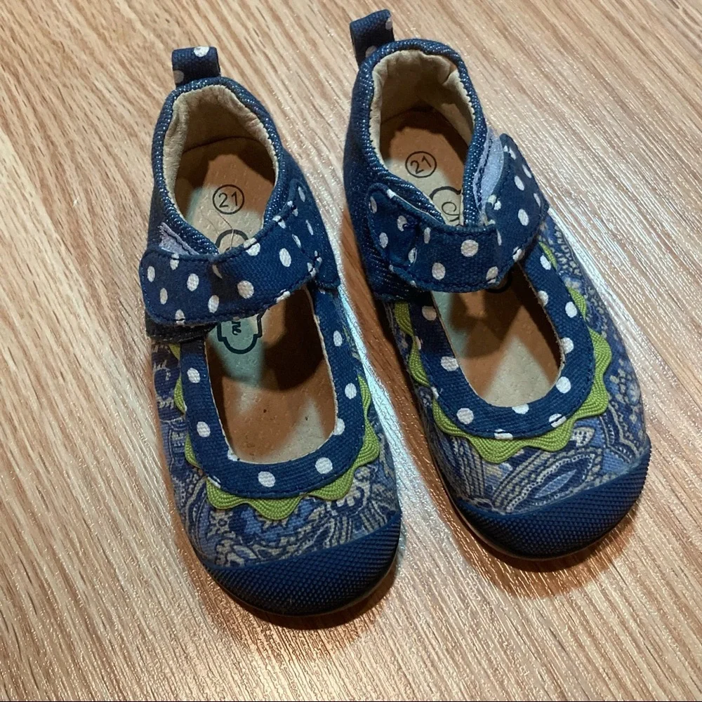 Madie Jane Toddler Girls Blue Paisley Polka Dot Mary Jane Shoes Size 21 EU